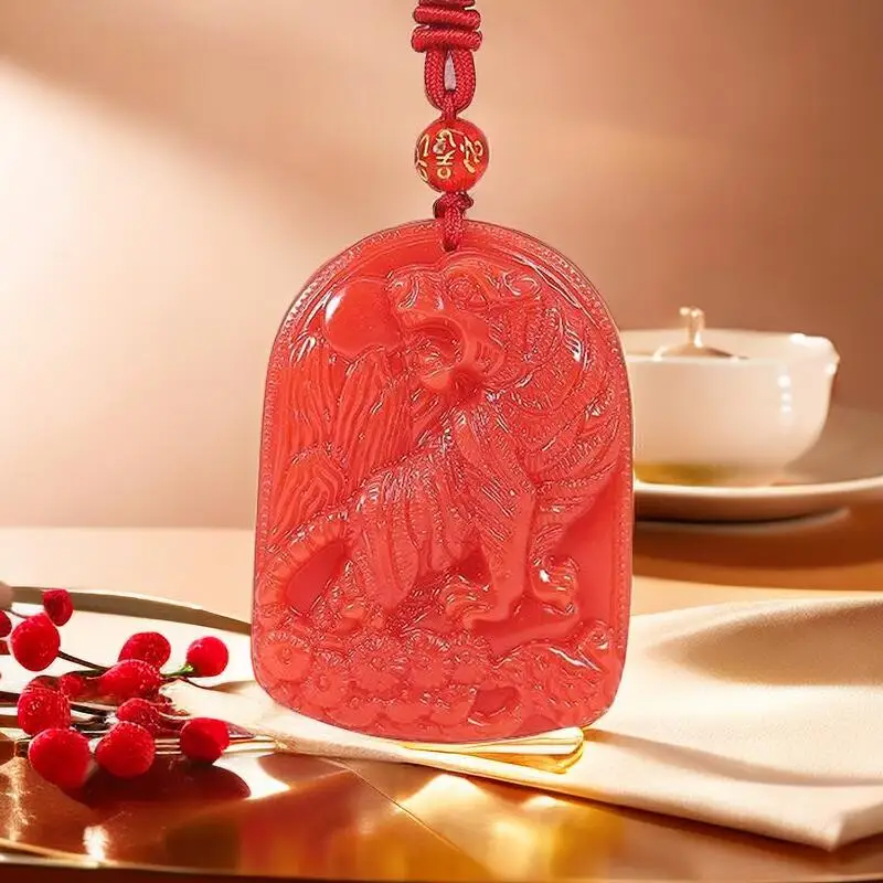 Wedding Yes - Colgante de tigre de Jade rojo,