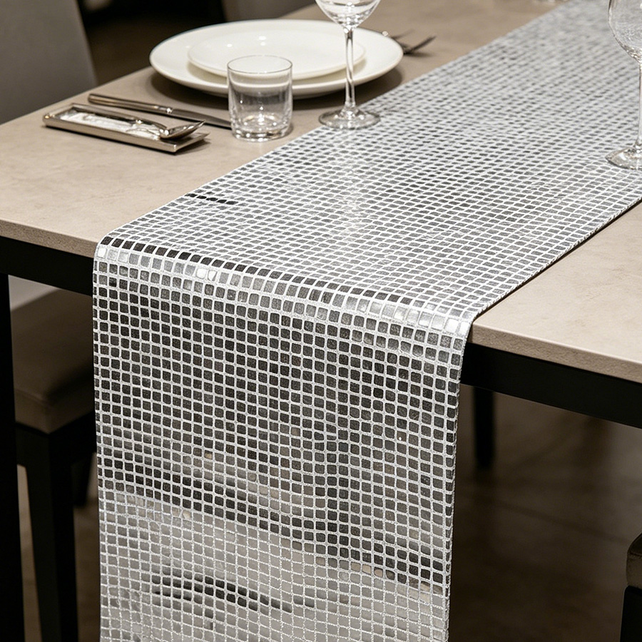 Table Runner Sequin - Camino de Mesa con Lentejuelas Plateadas