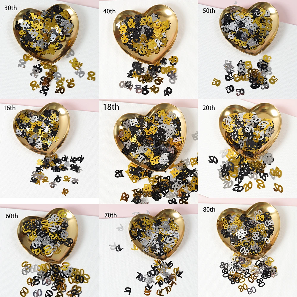 Table Runner Sequin - 15G Mini número 16/18/20/30/40/50/60/70/80/90 años confeti